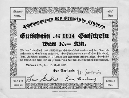 Gutschein aus dem Jahre 1932